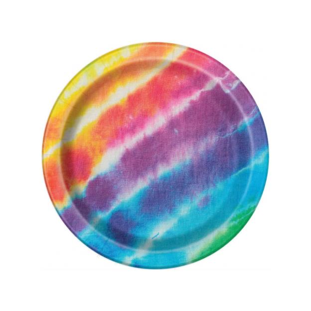 Unique Party Tie Dye Rainbow festplater (Pakke med 8)