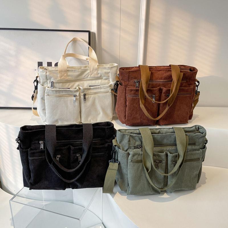 Female Large Capacity Corduroy Tote Bag New Korean Style Fashion Women Shoulder Crossbody Bag Worker Commuter Tote Handlebag MIT