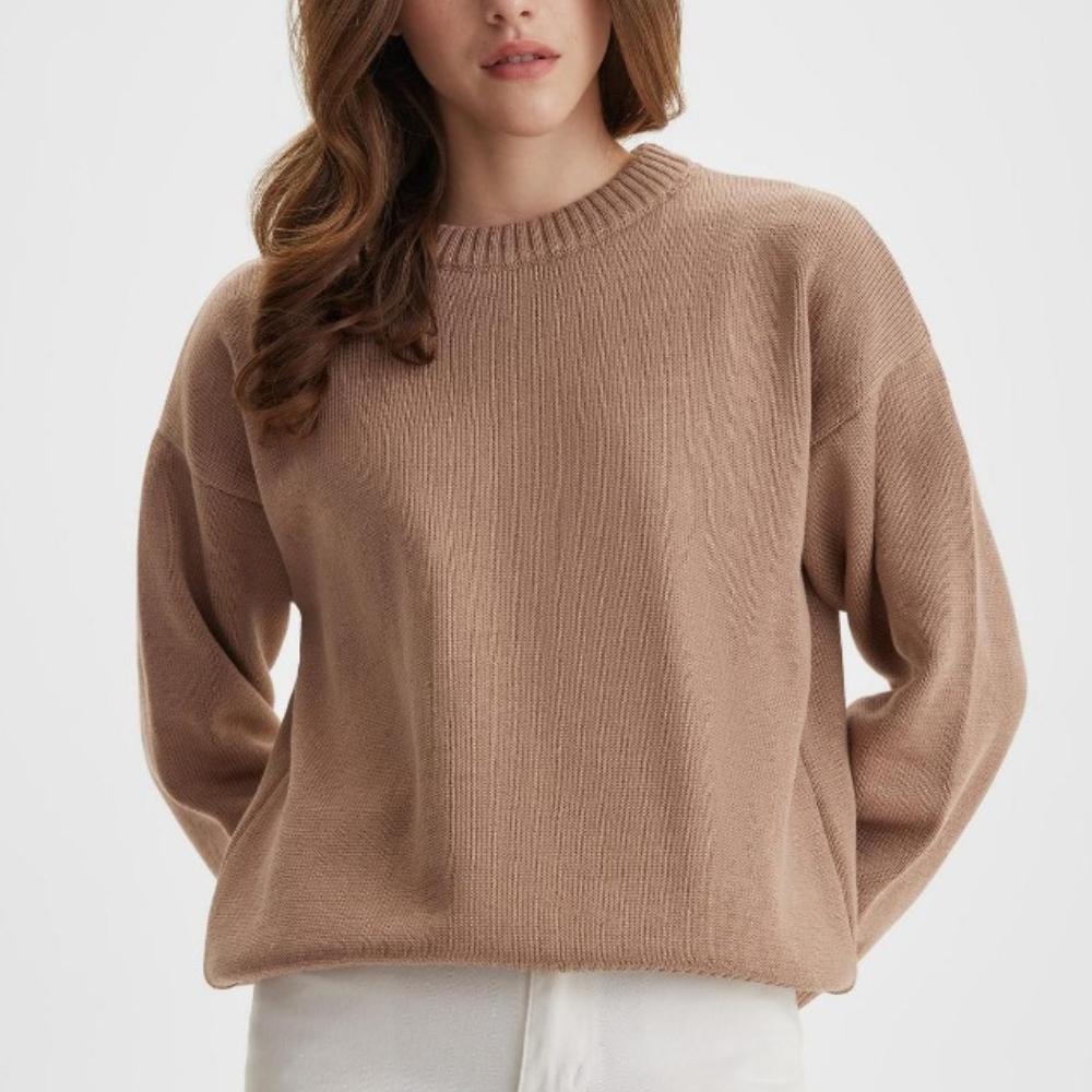 IHUASU Herbst und Winter Damenmode Lässiger einfarbiger Langarm O-Ausschnitt Lockerer Pullover