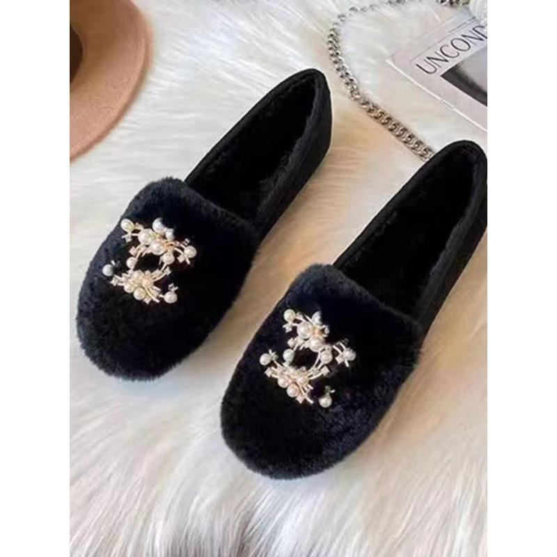 Retro Velvet Round Head Doudou Single Shoes Autumn and Winter New Fluffy Shoes Women Wear Cotton Ladyshoes Warm Commuter Shoes