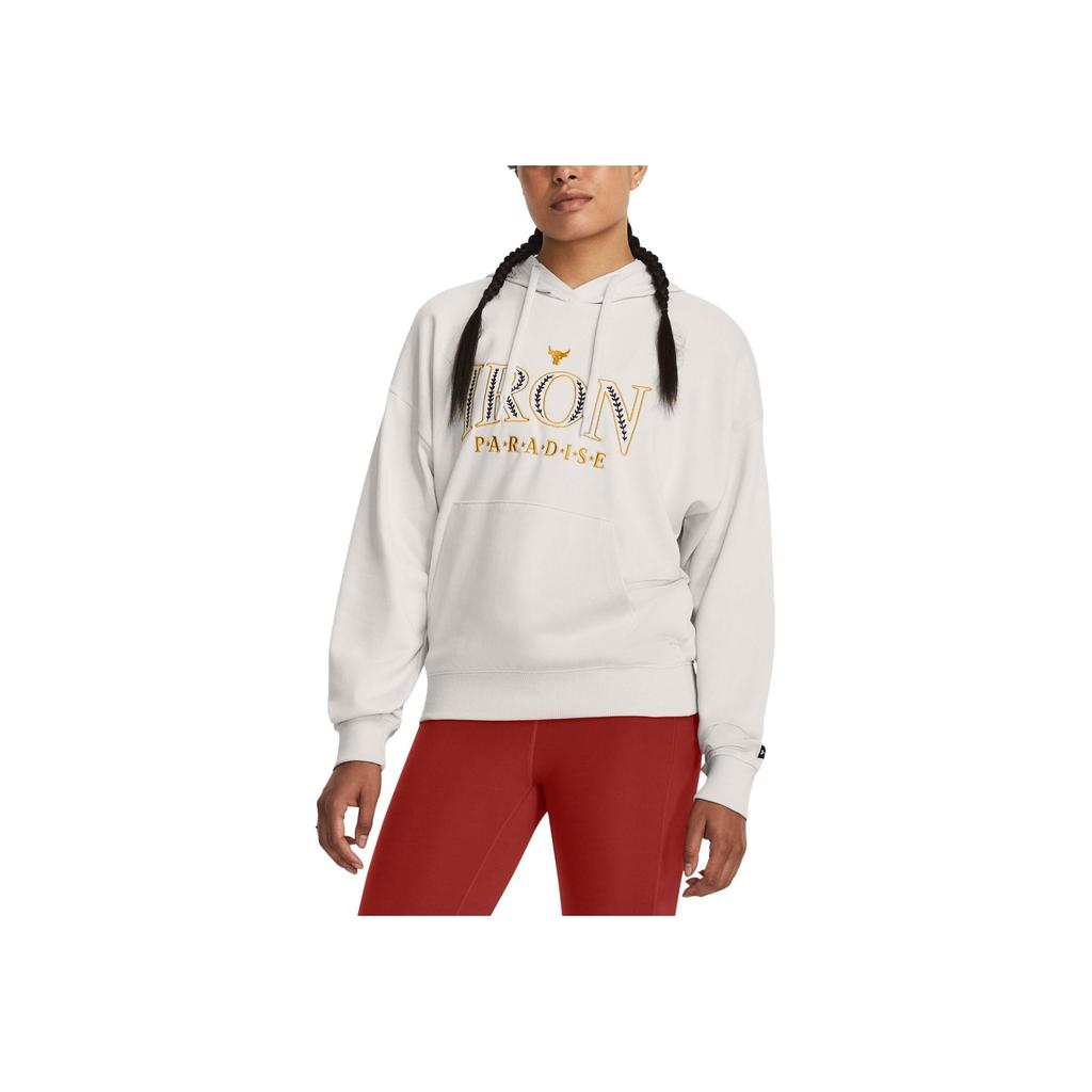 Under Armour Letter Print Hooded Long Sleeve American Sweatshirt Women sweatshirt Beige 1380186-114