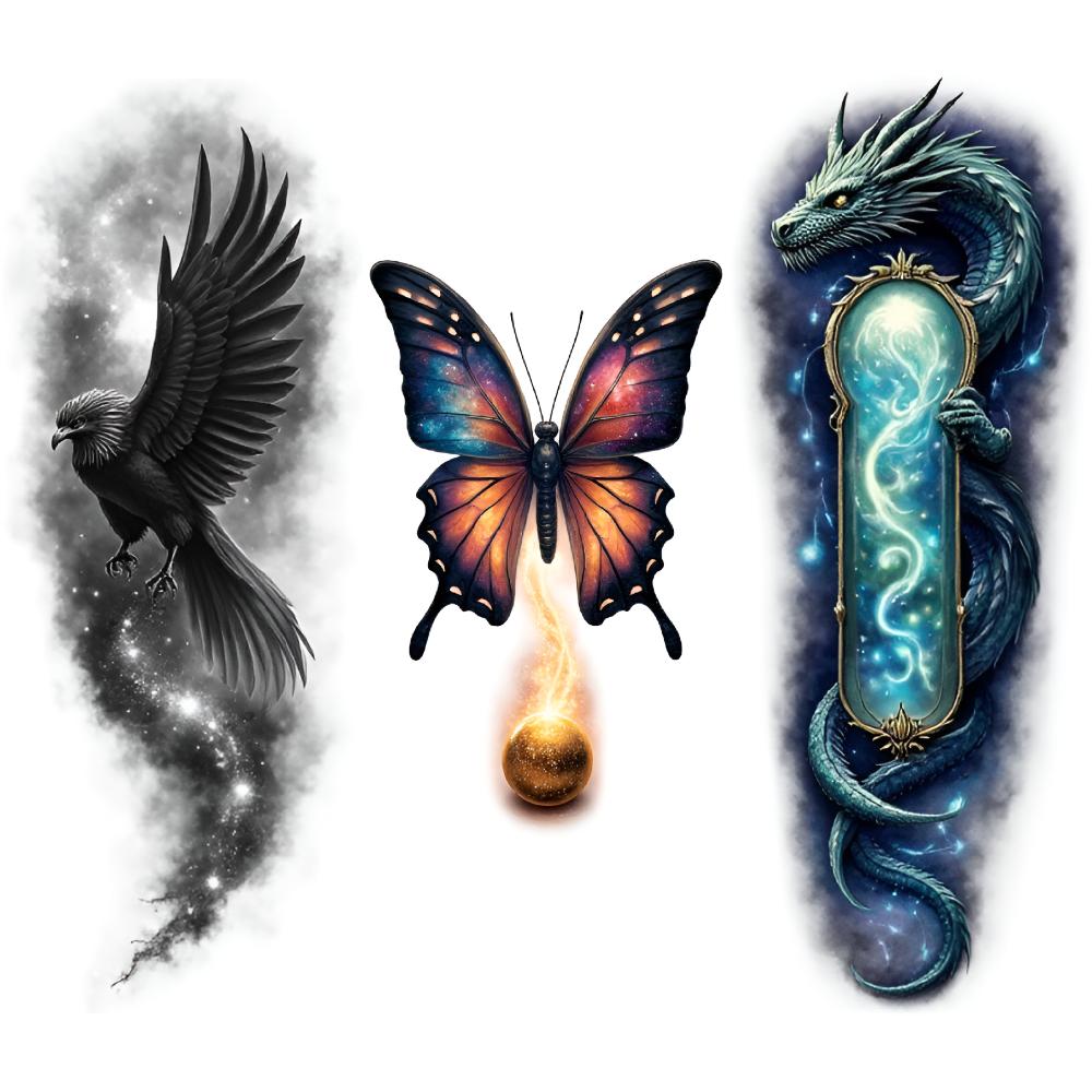 3 шт. Временные татуировки Феникс Водонепроницаемые Долговечные Наклейки на тело Волк Бабочка Реалистичные Временные татуировки Дракон Для