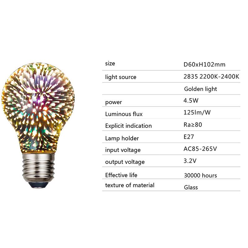 1 Stück 3D Dekoration LED E27 4.5W 85-265V Vintage Edison Glühbirne Stern Feuerwerkslampe Feiertags-Nachtlicht Weihnachtsbaumdeko
