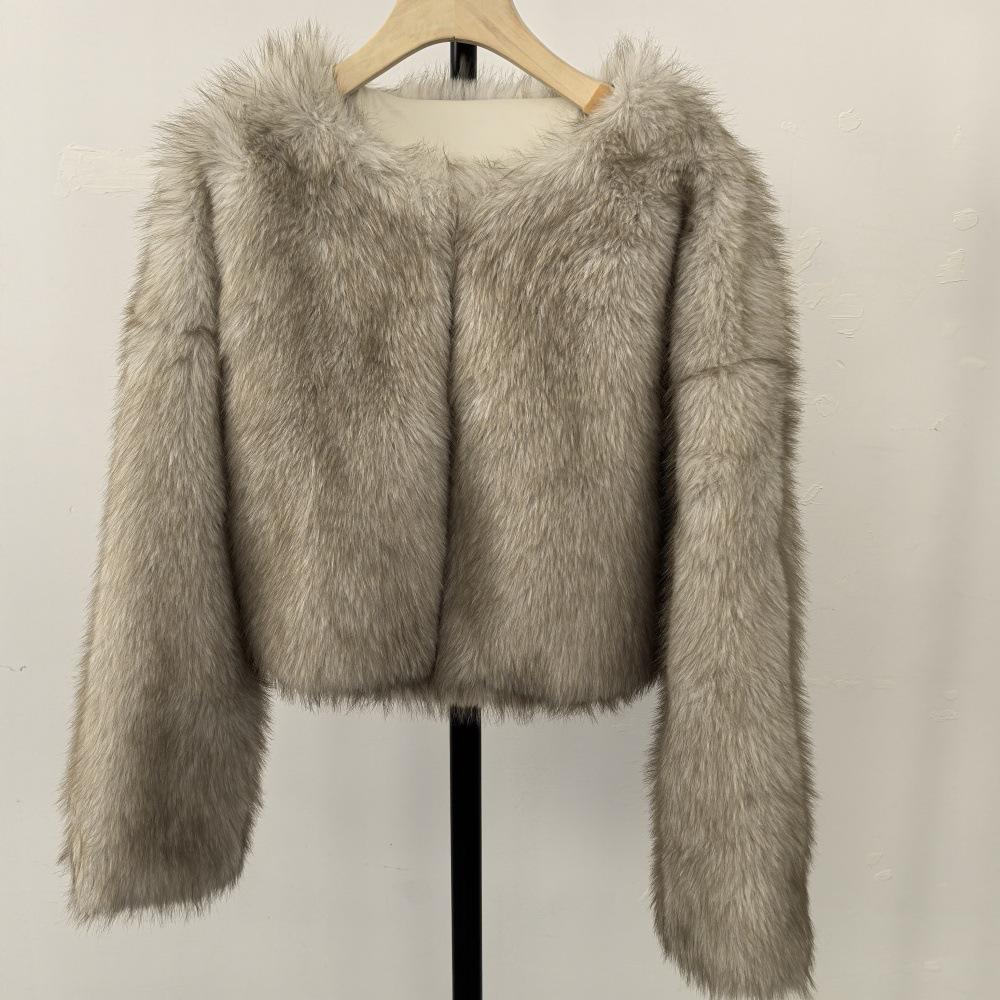 

Environmentally Friendly Fur Imitation Fur Coat Autumn and Winter Round Neck Minimalist Fur Coat S
