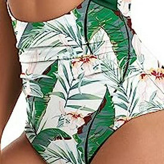 European American Color Block Spliced Cutout One-Piece Swimsuit with Adjustable Cross Tie-Up.