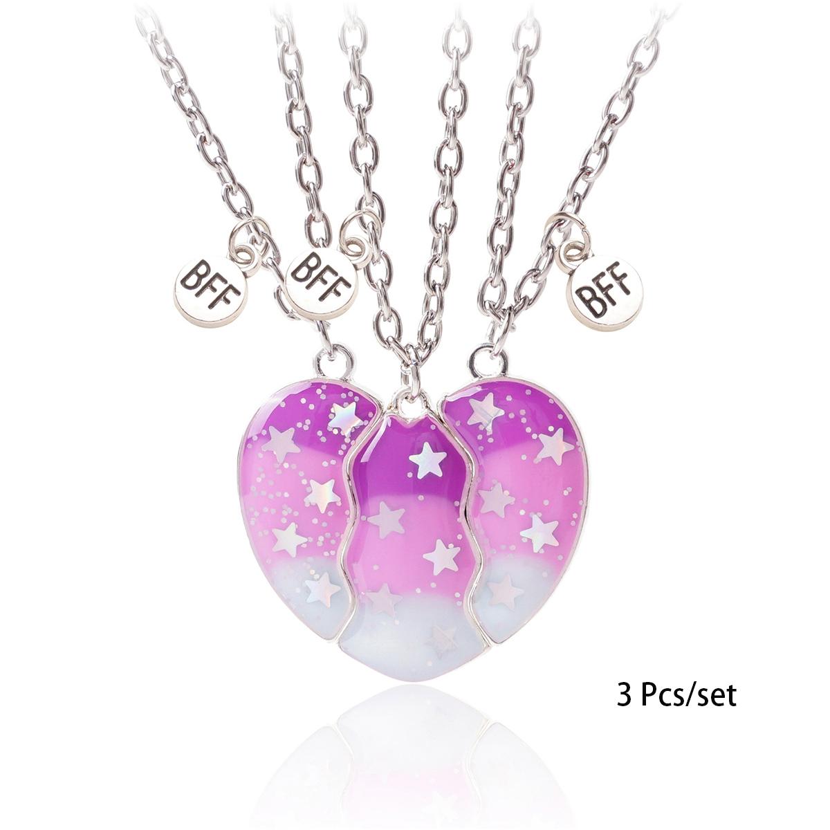 3 Pcs/Set Magnetism Best Friends Pendant Necklace for Women Best Friends Forever Broken Heart Clavicle Chain Accessories Gift