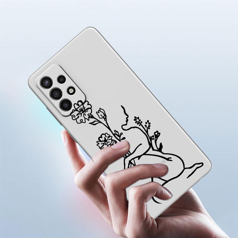 Clear Case For Samsung Galaxy A52 A12 A51 A32 A21s A71 A32 A22 50 A70 A31 A72 5G Phone Cover Love Line Flower