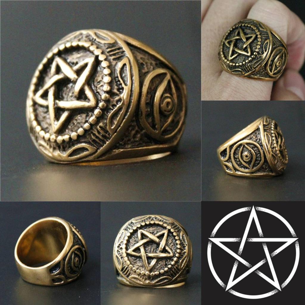 Ancient Ring Supernatural Pentacle Pentagram Five Point Star Amulet Talisman Stainless Steel Protect Health Jewelry Charming Accessories