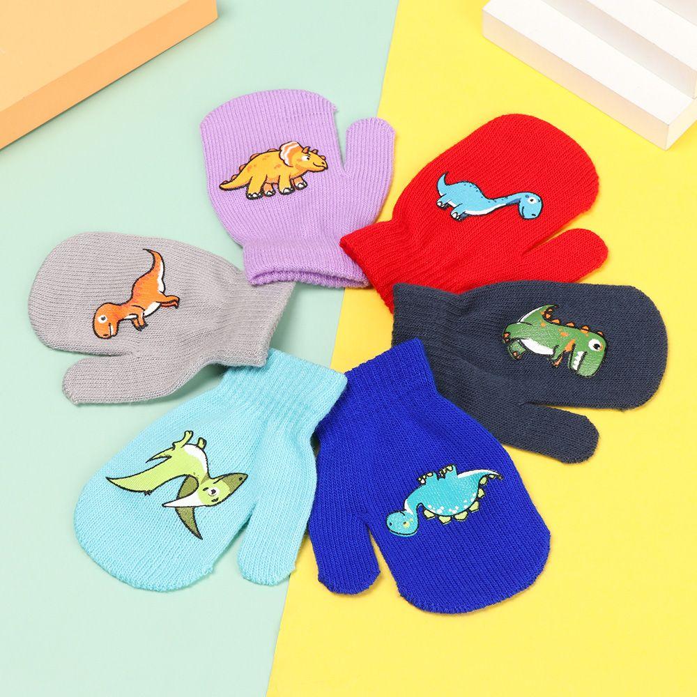 Fashion Winter Warm Dinosaur Cartoon Thickened Full Finger Kids Gloves Baby Mittens