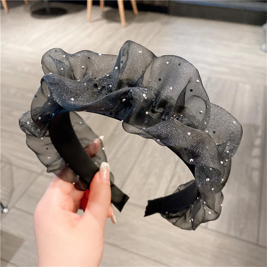 Modisches Temperament plissiertes Organza-Stirnband mit Rüschenkanten-Mesh, gepresstes breites Stirnband für Damen-Haaraccessoires