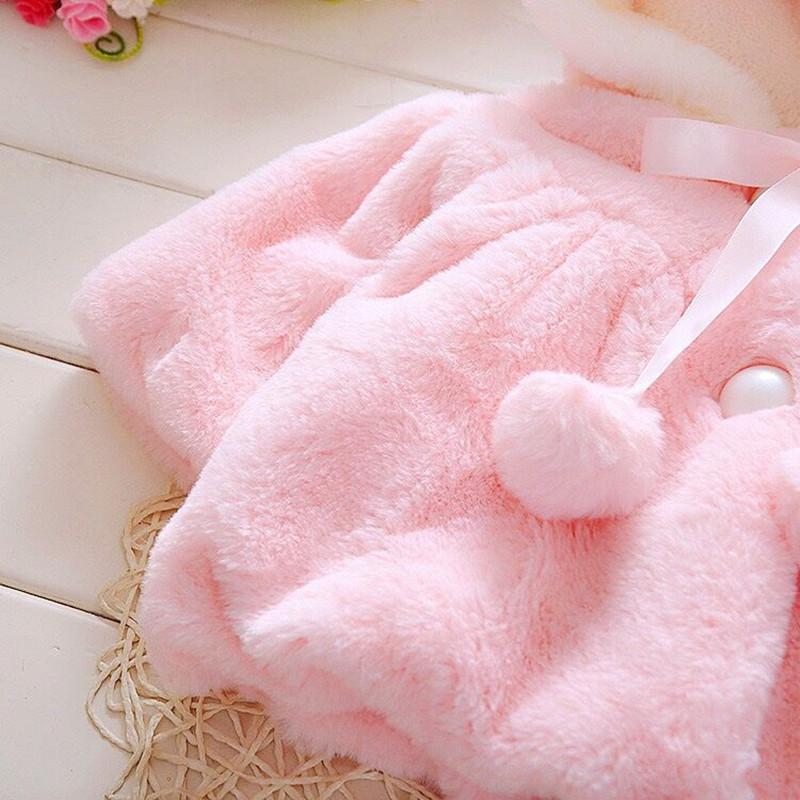 Baby Girls Winter Warm Coat Cute Rabbit Ears Hooded Cloak Jacket Thick Clothes