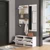 90*30*41.5cm 4-Piece Coat Rack Set with Mirror, 2 Hat Shelves and Shoe Cabinet, Compact Coat Rack with 6 Coat Hooks, White