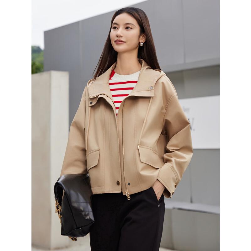 JUZUI Women's Autumn Hooded Casual Windbreaker JWEQ41301
