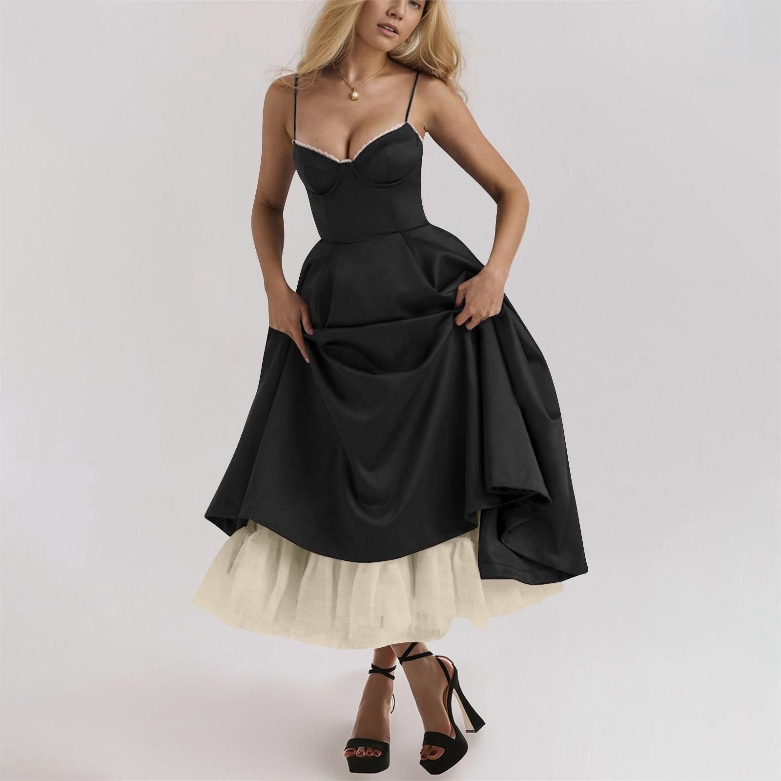 

Женское модное однотонное платье принцессы с сеткой и двухслойным платьем на подтяжках L