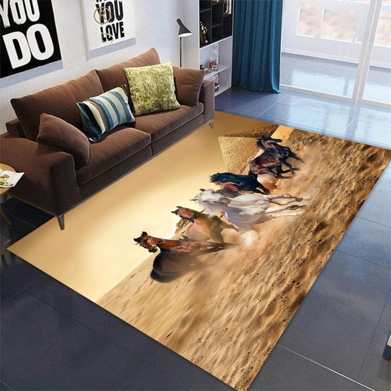 Farm Animal Horse Carpet Running Horse Print Area Rugs Non Slip Sofa Floor Mat Door Mat for Kids Boys Playroom Living Room Decor
