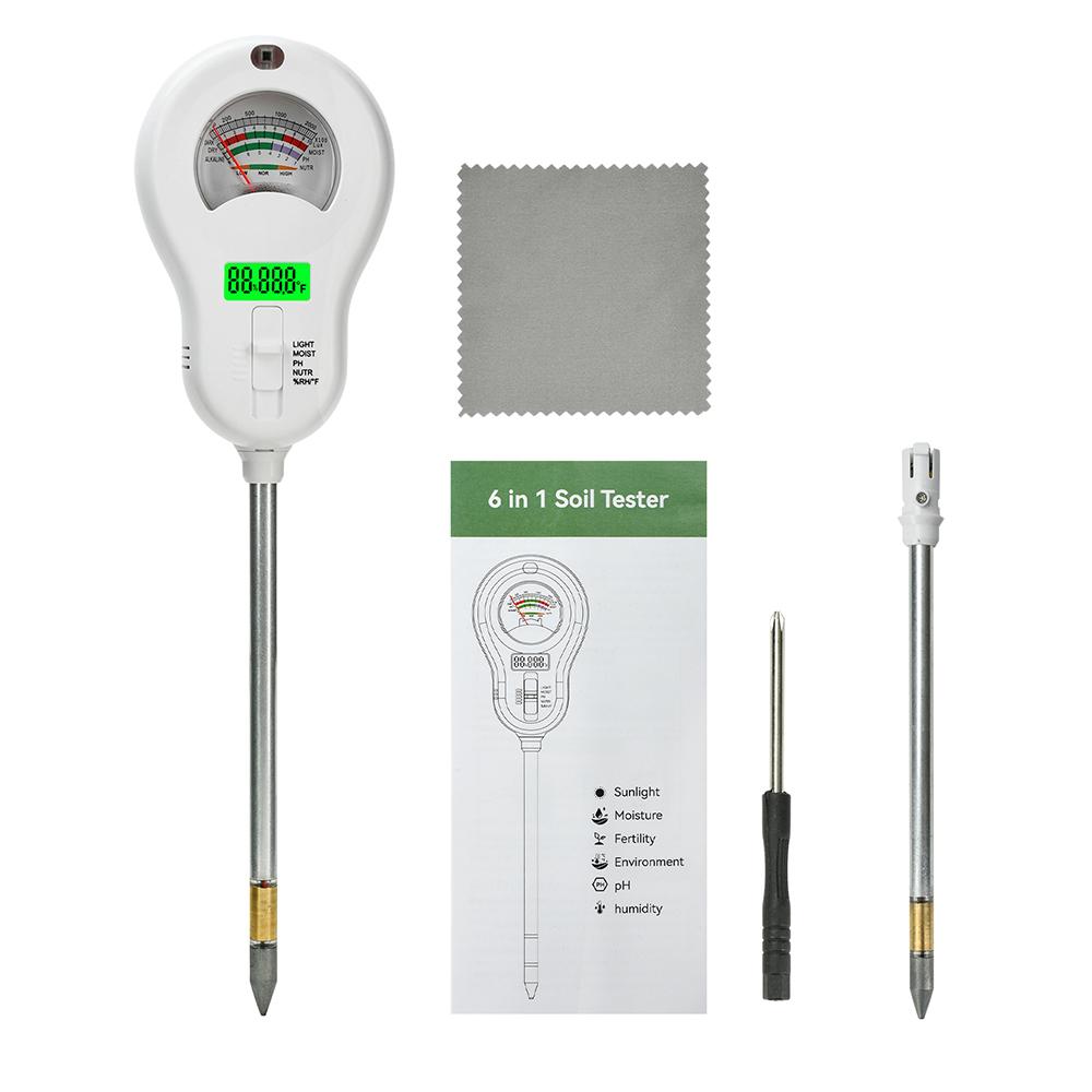 6 In 1 Soil PH Meter Rotatable Backlit Display Analyzer Moisture Sensor Soil Tester Garden Tool