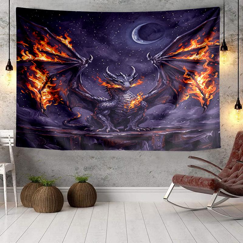 Blue Dragon Holding Stars Tapestry Room Decoration Wall Hanging for Living Room Bedroom, Dormitory, Birthday and Christmas Gifts