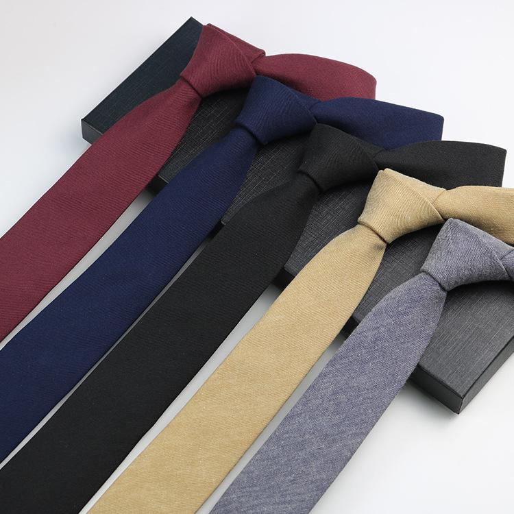 Men'S Tie Narrow 6Cm Hand-Made Cotton Casual Professional Shirt Literary And Simple Women'S College Pure Black Tie