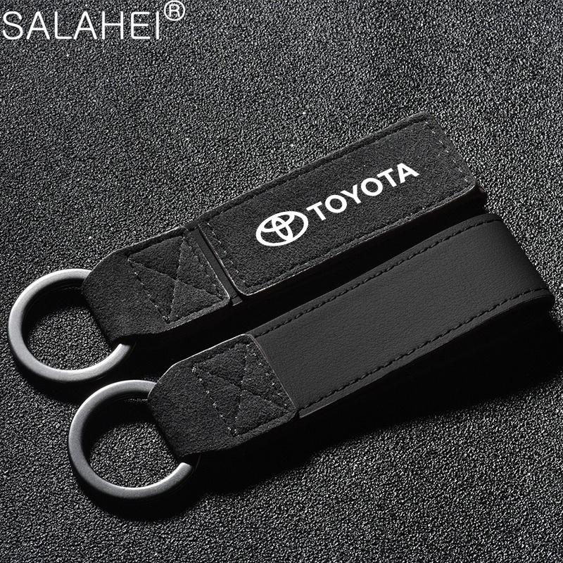 Suede Leather Car Vintage Keychain Zinc Alloy Key Ring For Toyota Hilux Aygo Yaris Ractis Corolla Camry CHR Auris Tacoma Cruiser
