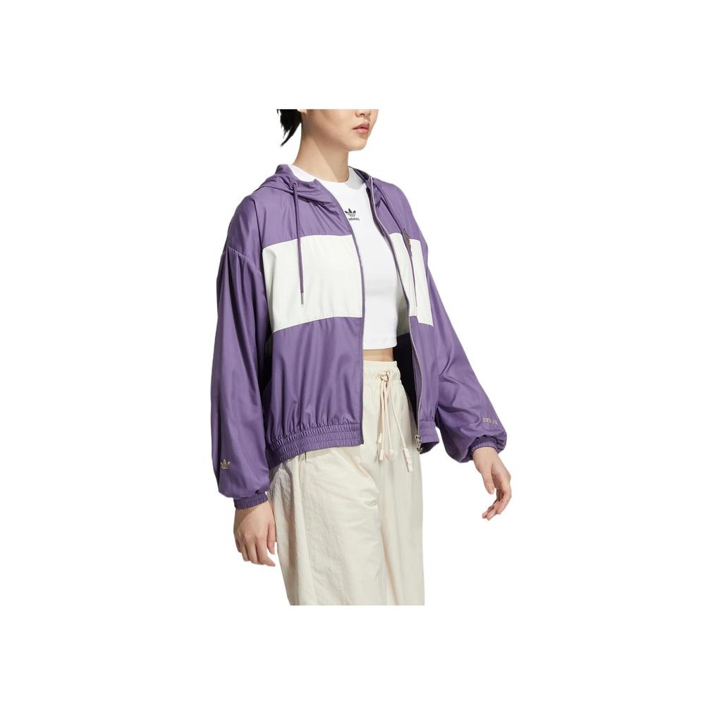 Adidas Originals FW22 Logo Print Patchwork Hooded Jacket Women Outerwear Purple HS1934