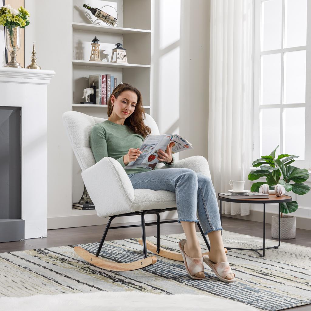 Comfortable Rocking Chair Accent Chair High Backrest Armchair Upholstered Glider Rocker for Living Room
