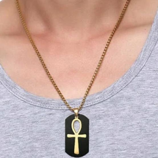 Dog Tag Pendant Necklace Ancient Egypt Egyptian Symbol Ankh Eternal Life Cross Key Life Amulet Talisman Protect Health Jewelry Charming Accessories