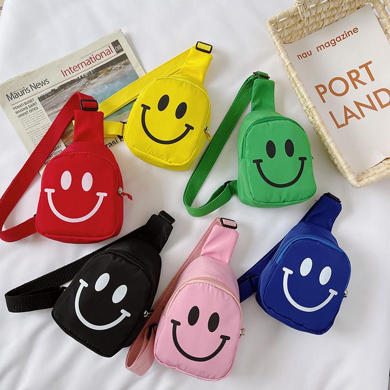 Trendy Children's Canvas Crossbody Bag With Smiley Face Design For Boys And Girls