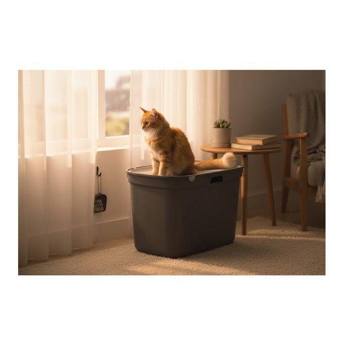 Bac a litière pour chat 39 x 59 x 38 cm entrée par le dessus Kato gris