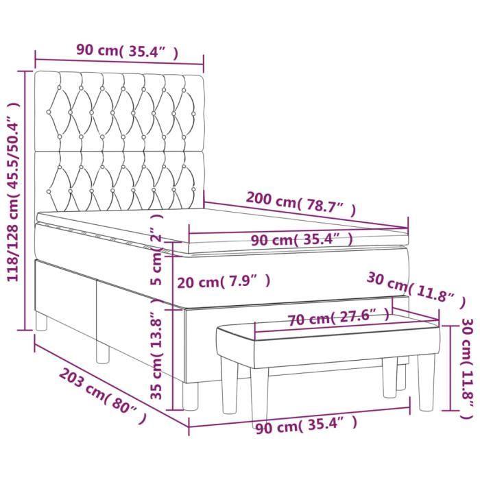 3138005 vidaXL Lit à sommier tapissier avec matelas Bleu foncé 90x200 cm