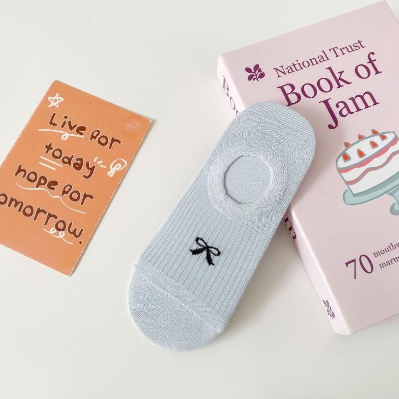 

Носки с бантом, Женские носки-лодочки, Летние тонкие дышащие носки из чистого хлопка, Нескользящие, С нескатывающейся пяткой, Бесшовные невидимые короткие носки 1 pair светло-синий