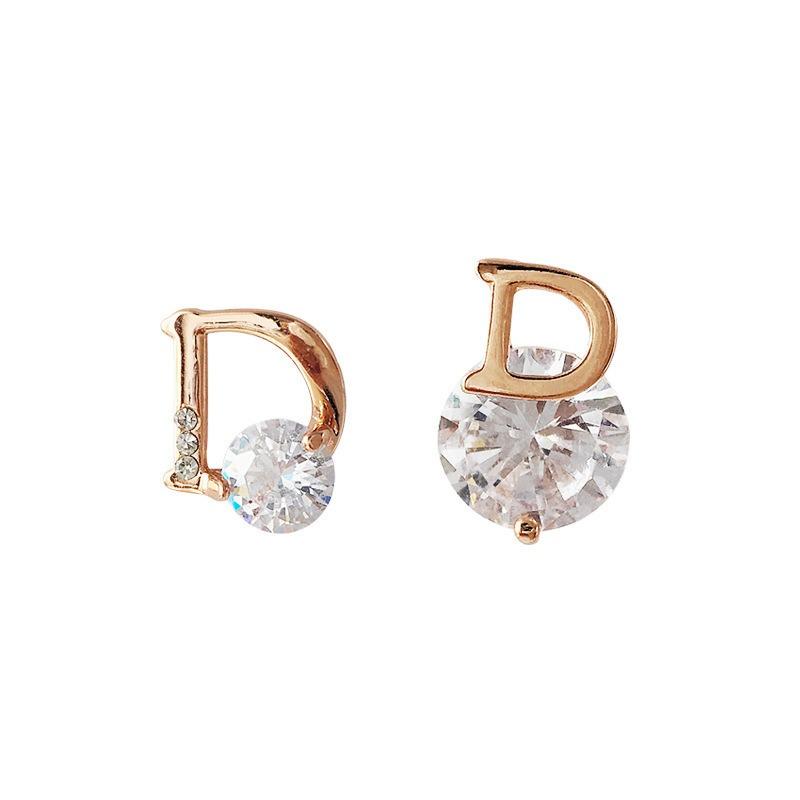 Simple Asymmetric D-shaped Earrings, Internet-famous Versatile Small Zircon Eardrops, Elegant Fashionable Light Luxury Earrings