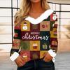 Women's Casual Fashion Long Sleeve Christmas Printed Flannel Collar Top