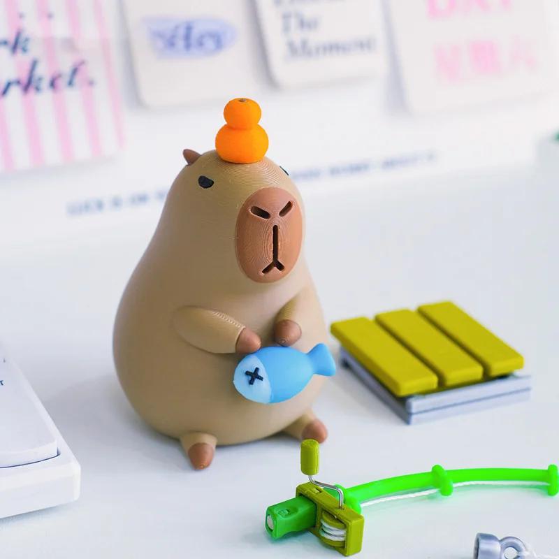 Capybara Magnetic Desktop Ornament 3d Printed Capybara Model Doll Decoration Dolphin And Fishing Figurine Collectible Gifts