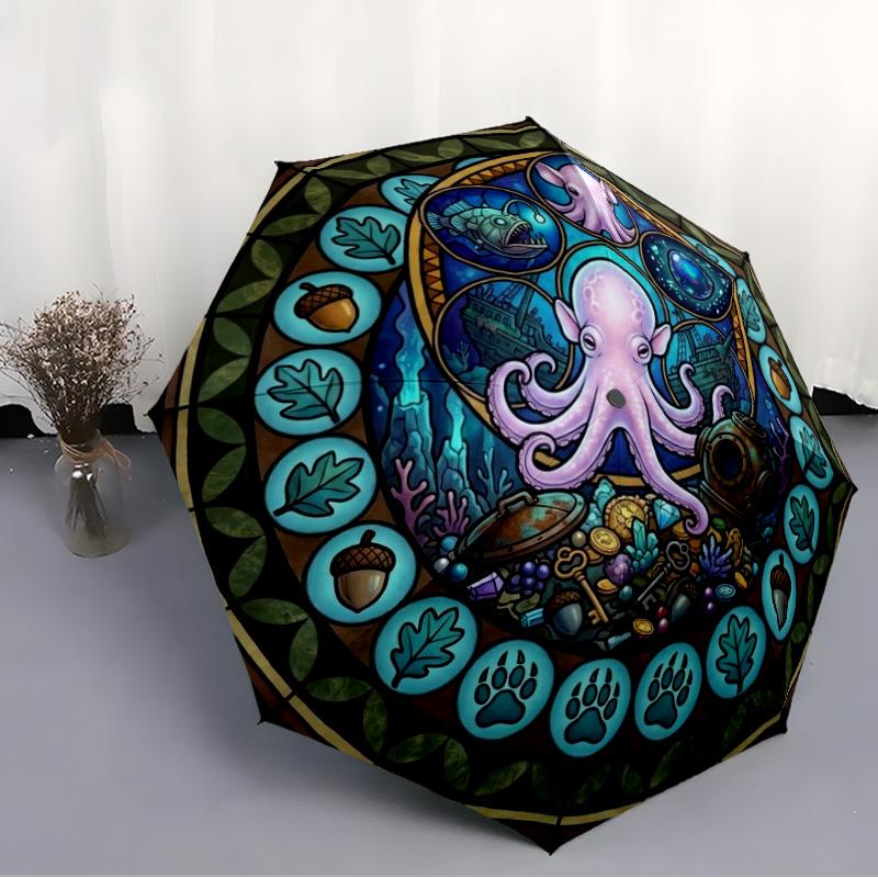 Oceanic Glass Mystery pattern umbrella, portable and foldable design, 8 ribs, a casual accessory for Halloween, Christmas, and birthday gifts.