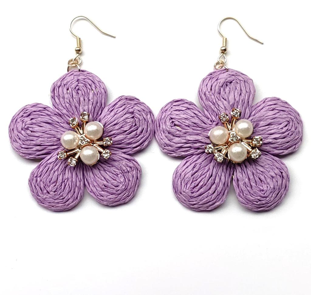 Hand-Woven Raffia Flower Earrings: Colorful, Sweet, Exaggerated Drops