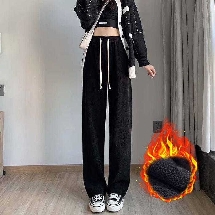 [European Cotton Lint Composite] Velvet Wide-leg Pants Women's Autumn and Winter Thin Straight Tube Thickened Drape Casual Sweatpants