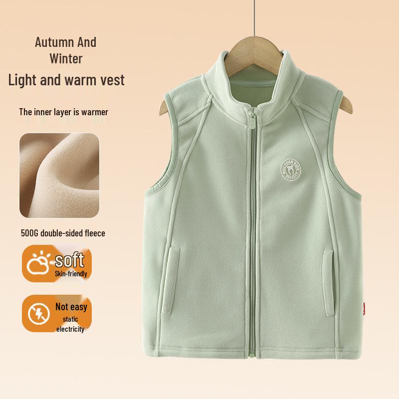 Children's Fleece Vest 2025: Boys' & Girls' Thickened Zipper Sleeveless Jacket for Autumn/Winter