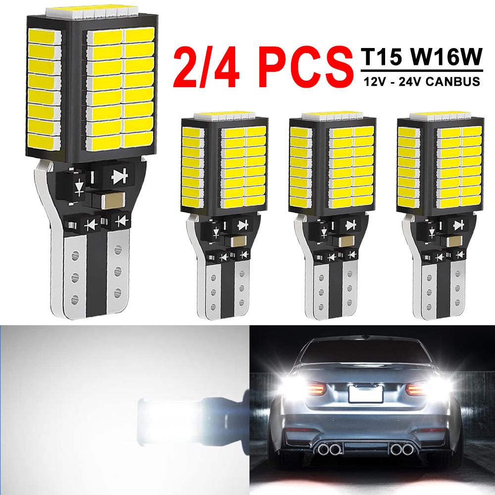 2/4 PCS LM Super Bright T15 LED Bulbs CANBUS For Car Tail Backup Reverse Lights 7W 12V 24V 4014-54SMD 6500k White Error Free