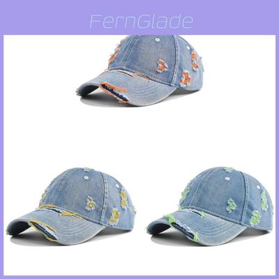 Vintage Distressed Denim Baseball Cap With Sun Protection For Casual Wear