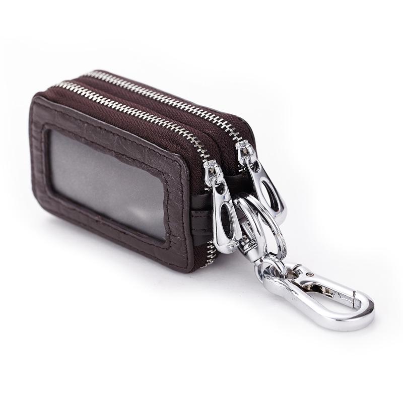 Crocodile Pattern Genuine Leather Men s Car Key Case with Double-Layer Zipper