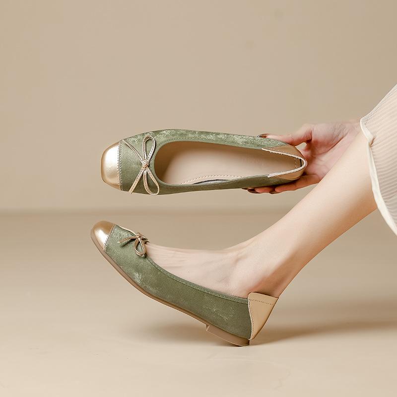 Girls' Champagne Flat Ballet Shoes with Bowknot, Soft Sole Low-Cut Grandma Shoes, Stylish Casual Single Shoes for Daily Wear XW-977-18