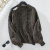 Vintage Solid Color Loose O Neck Long Sleeve Cardigan Sweater Knitwear Top for Autumn Winter