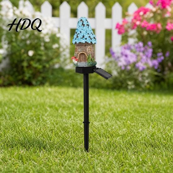 Solar Pathway Lights Mushroom Lights House Statue Fairy Cottage Garden Stake Light Waterproof Outdoor Landscape for Yard Patio Lawn Decorative