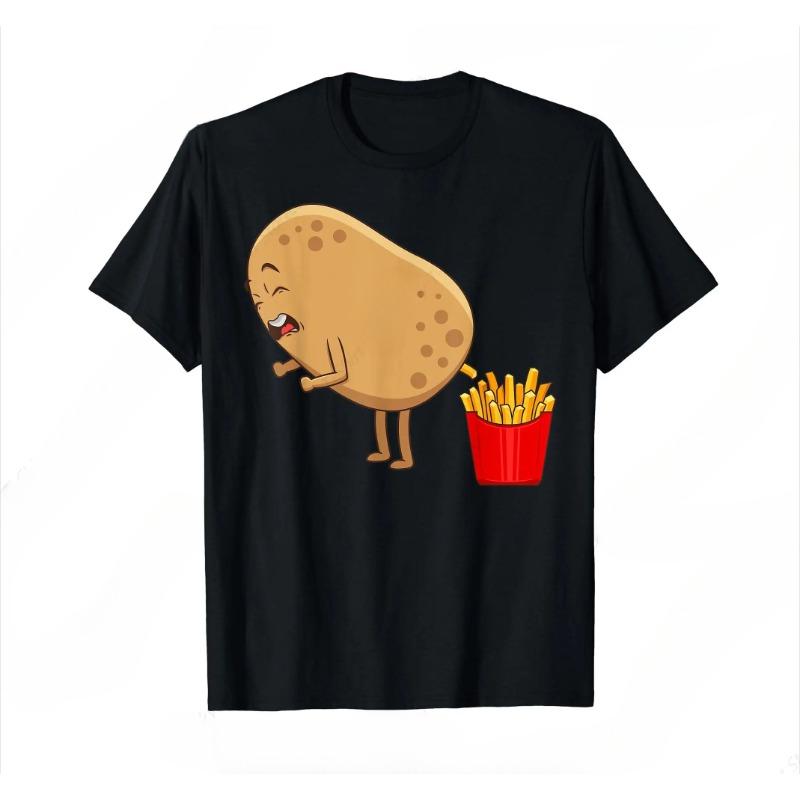 Women's Fun French Fries Design Potato Lover T-Shirt Summer Fashion Women's O-Neck Cool Top Women's Short-Sleeve