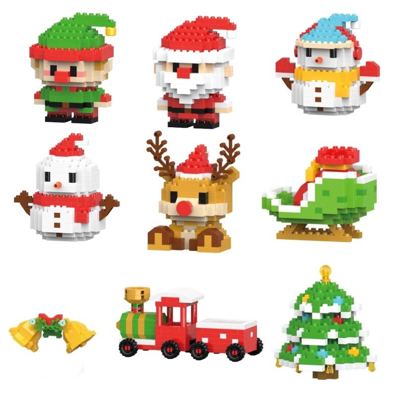12/9 Pieces Micro Building Block Christmas Gifts Blocks Series Santa Claus Reindeer Puzzle Assembling Bricks Toys Children Kids