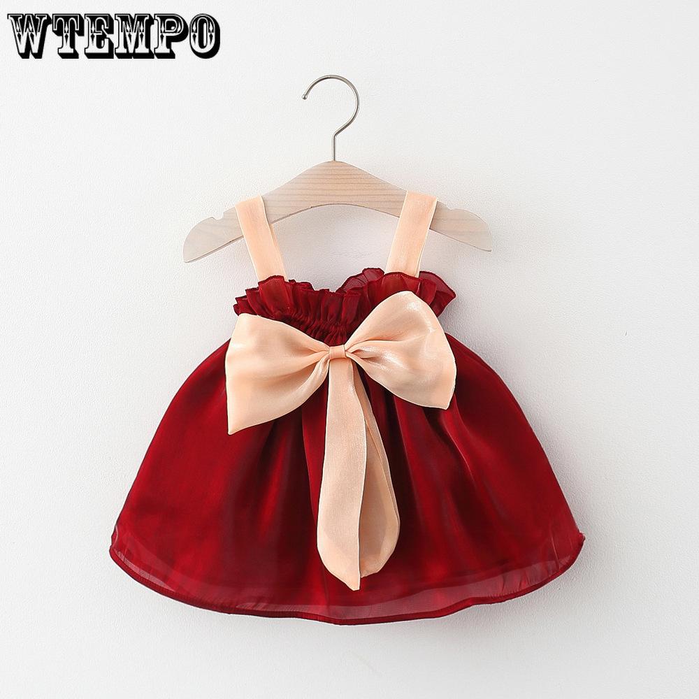 

Summer Girls Camisole Dress Cute Baby Princess Bow Dress Mesh Dress 73 червоний