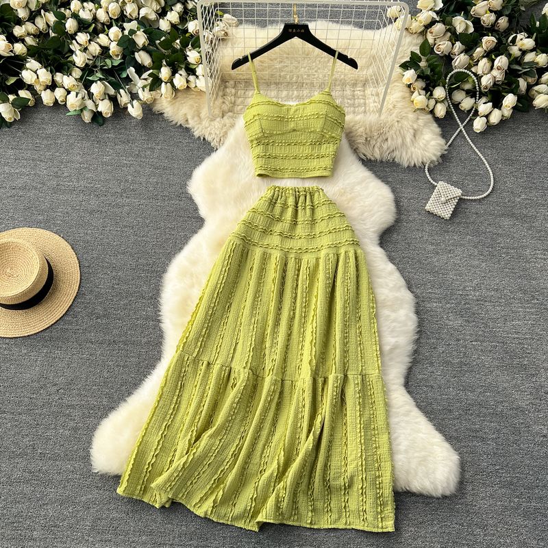 

Age-Reducing Sling Easiest for Match Large Swing Sweet Two-Piece Set Summer Wear Green L