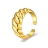 Anel de Aço Inoxidável Banhado a Ouro 18K com Design de Pão Torcido Anéis Ajustáveis de Croissant para Mulheres Banda Grossa Empilhável Joias para Casal
