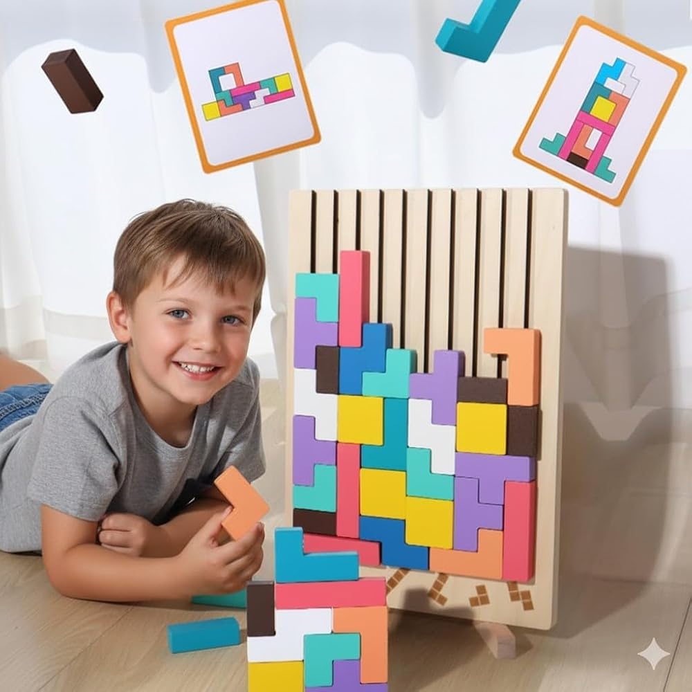 Tetris Puzzle Wooden Building Block Puzzle 3D Tetris Block Toys Educational Toys Manual Thinking ...