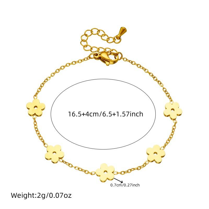 Gold Flower Charm Jewelry Set with Necklace Bracelet and Stud Earrings
